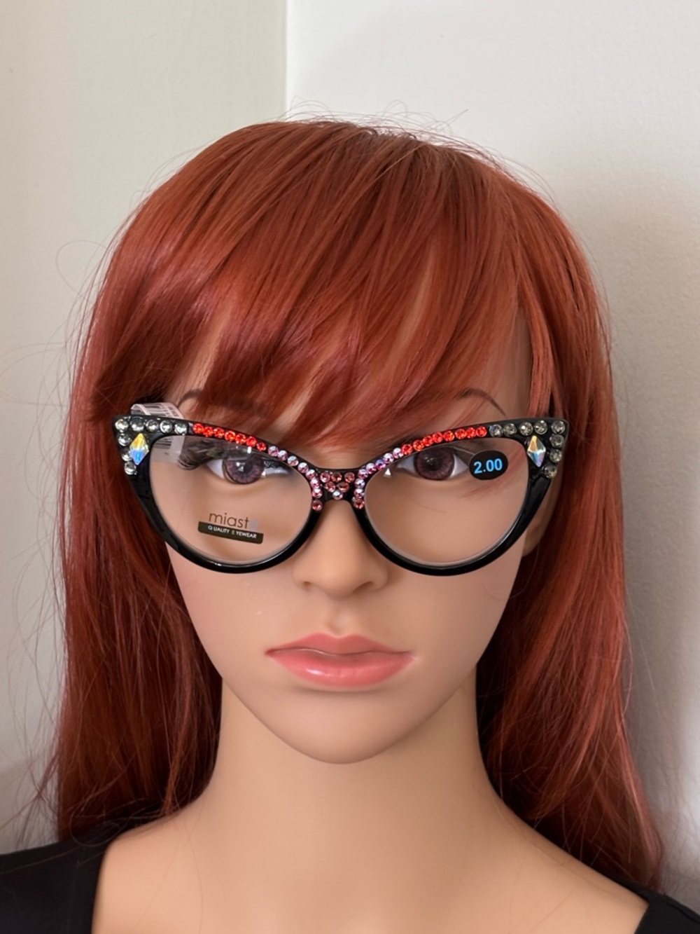 Miasto Eyewear Optical Quality Black Cat-Eye Glasses with Crystal Accents